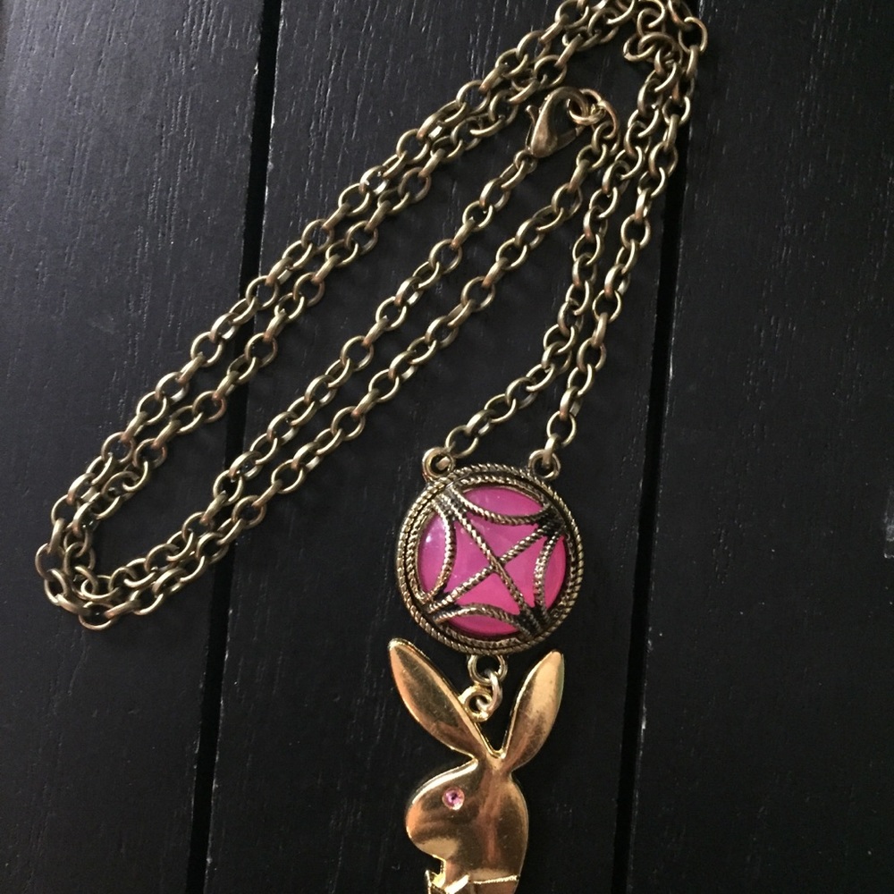 Pink Medallion Necklace w/ Pink Crystal Playboy